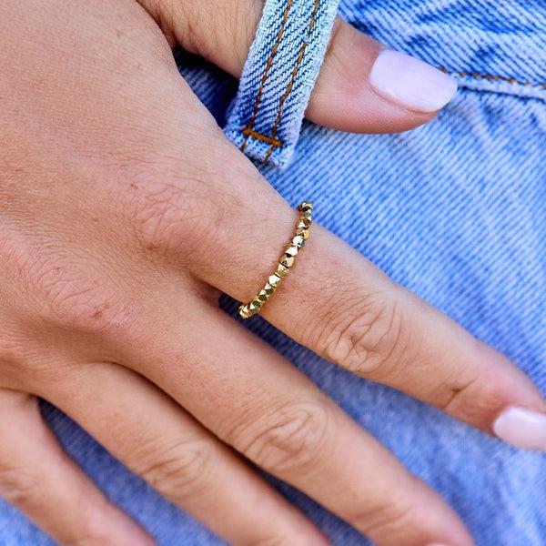 Pura Vida Faceted Gold Bead Stretch Ring