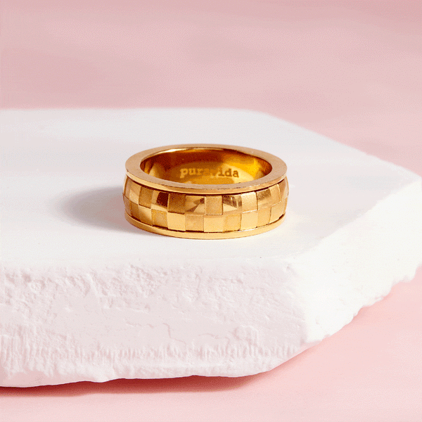 Pura Vida Gold Check Fidget Ring