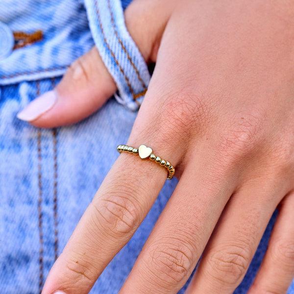 Pura Vida Gold Heart Bead Stretch Ring