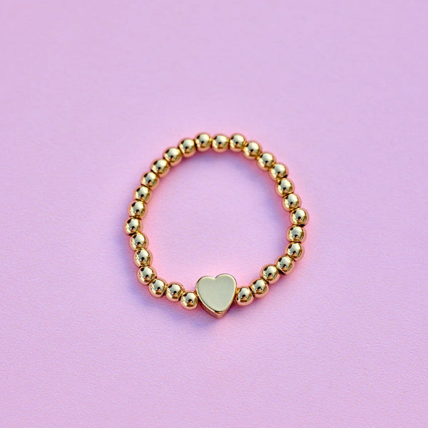 Pura Vida Gold Heart Bead Stretch Ring