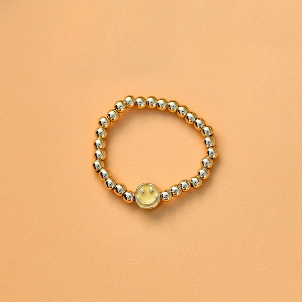 Pura Vida Happy Face Gold Bead Stretch Ring