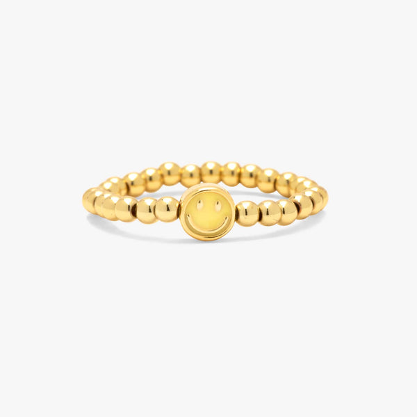 pura vida Happy Face Gold Bead Stretch Ring