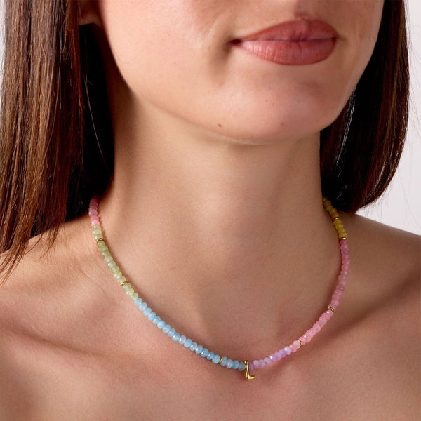 Pura Vida Initial Ombre Stone Bead Choker