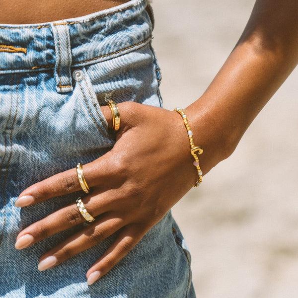 Pura Vida Initial Pearl & Seed Bead Stretch Bracelet