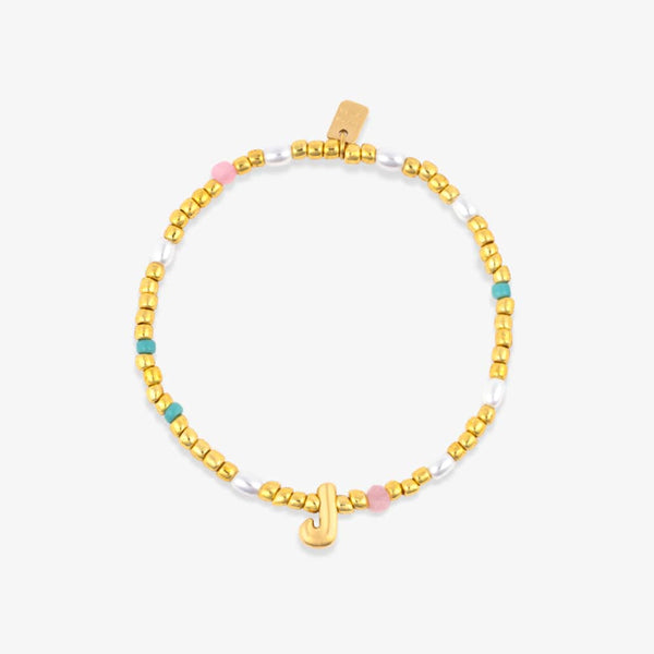 pura vida Initial Pearl & Seed Bead Stretch Bracelet