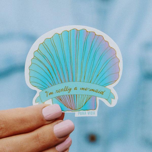 Pura Vida Mermaid Shell Sticker
