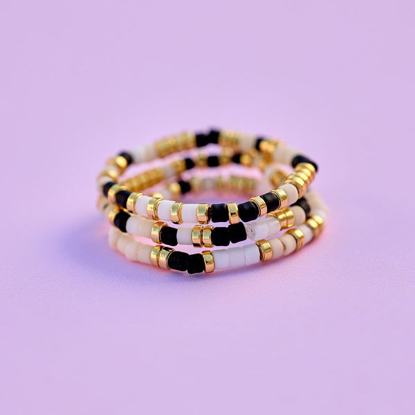 Pura Vida Monochrome Stretch Ring Set Of 3