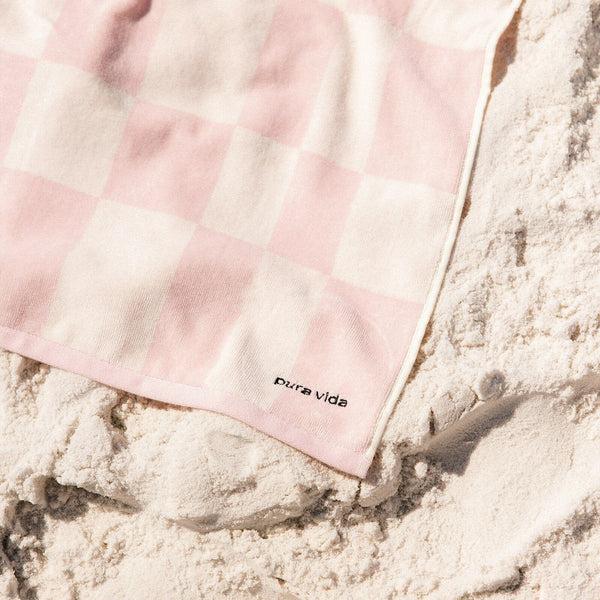 Pura Vida Pink & White Checkerboard Towel