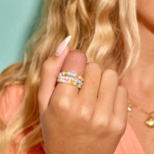 Pura Vida Pippa Pearl Stretch Ring 3 Pack