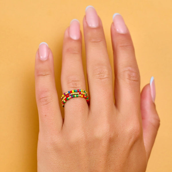 Pura Vida Rainbow Bead Stretch Ring 3 Pack