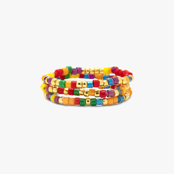 pura vida Rainbow Bead Stretch Ring 3 Pack