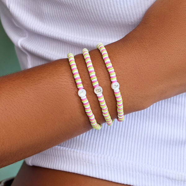 Pura Vida Raspberry Alphabet Stretch Bracelet