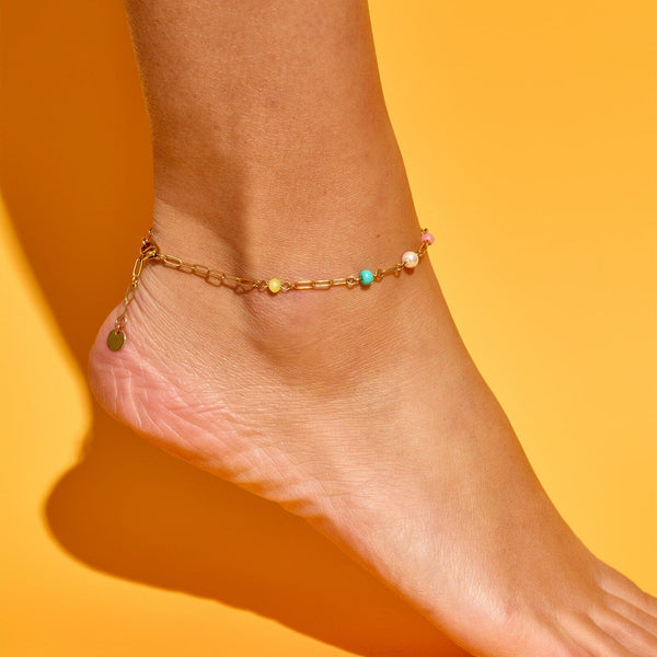 Pura Vida Salina Mixed Bead Paperclip Chain Anklet