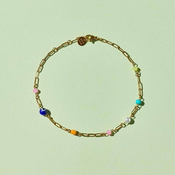 Pura Vida Salina Mixed Bead Paperclip Chain Anklet