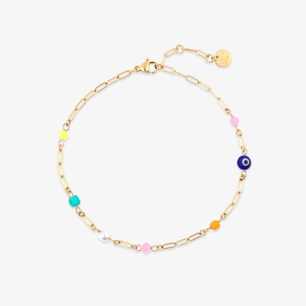 pura vida Salina Mixed Bead Paperclip Chain Anklet
