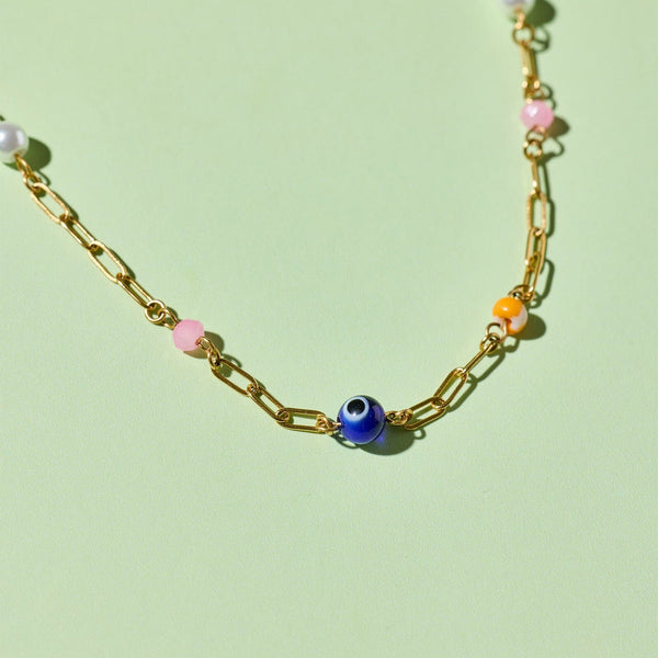 Pura Vida Salina Mixed Bead Paperclip Chain Choker