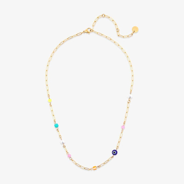 pura vida Salina Mixed Bead Paperclip Chain Choker