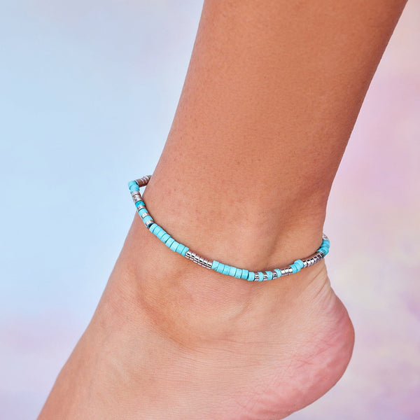 Pura Vida Turquoise Bead Stretch Anklet