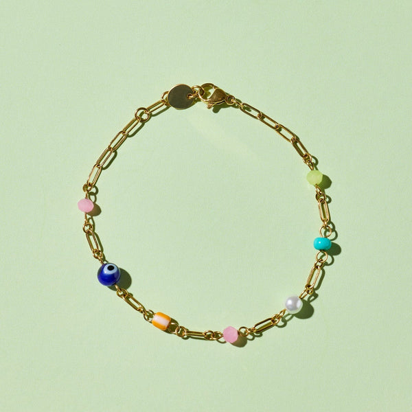Pura Vida Salina Mixed Bead Paperclip Chain Bracelet