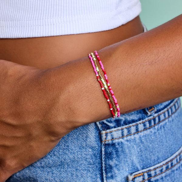 Pura Vida Strawberry Fields Stretch Bracelet Set Of 3