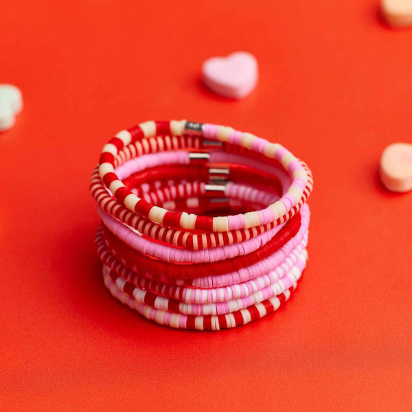 Pura Vida Vacation Vibes Pink Moment Stretch Bracelet Set Of 8