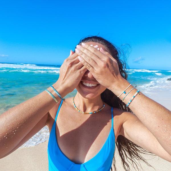 Pura Vida World Water Day Mixed Bead Stretch Bracelet