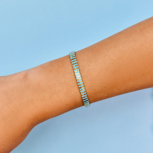 Pura Vida World Water Day Tile Bead Stretch Bracelet
