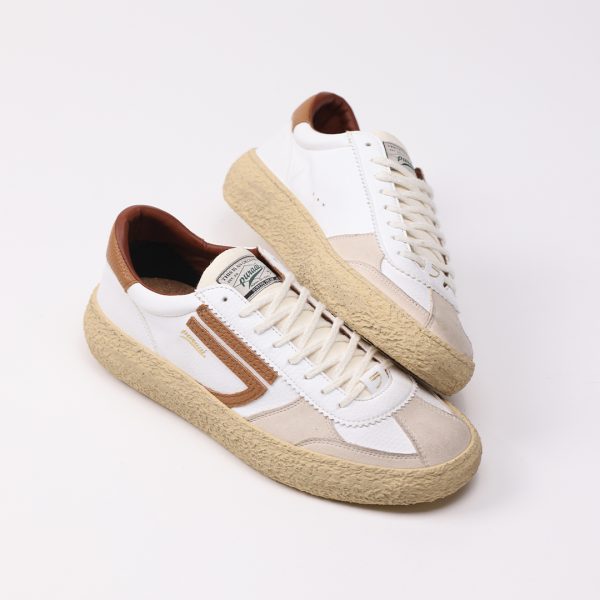 Puraai BISCOTTO Vegan Leather White Logo And Detail Brown.Outsole Vanilla And Lace White. Vintage Finishing.BISCOTTO