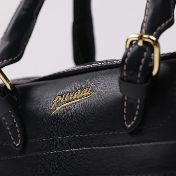 Puraai BLACKBERRY Vegan Leather Total Black With Adjustable Shoulder Belt. BLACKBERRY