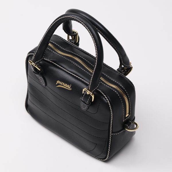 Puraai BLACKBERRY Vegan Leather Total Black With Adjustable Shoulder Belt. BLACKBERRY