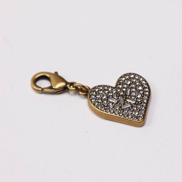 Puraai CHARM HEART CRYSTAL STONES Heart Charm Old Gold With Diamond Stones