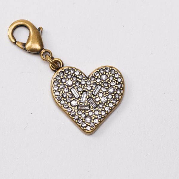 puraai CHARM HEART CRYSTAL STONES Heart charm old gold with diamond stones