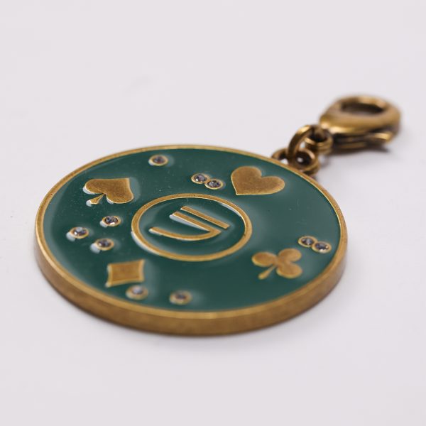 Puraai CHARM POKER Poker Fish Charm Green And Old Gold With Crystal Stones