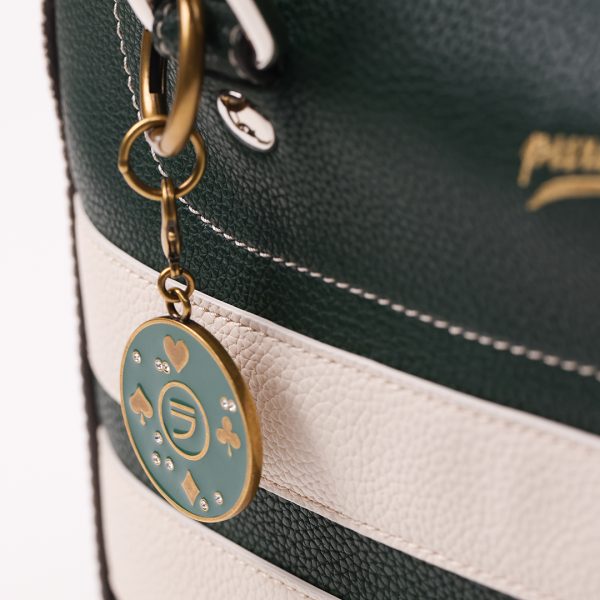 Puraai CHARM POKER Poker Fish Charm Green And Old Gold With Crystal Stones