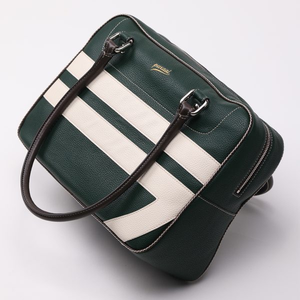 Puraai EVERGREEN Vegan Leather Green With White Logo And Old Gold Details. Handle Black. Logo Printed Butter