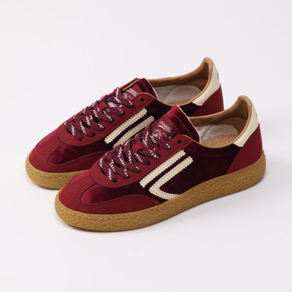 Puraai FIGUE Microsuede And Velvet Bordeaux Logo And Detail Butter.Outsole Honey Lace White And Bordeaux.FIGUE