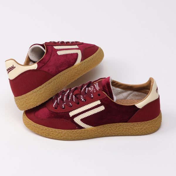 Puraai FIGUE Microsuede And Velvet Bordeaux Logo And Detail Butter.Outsole Honey Lace White And Bordeaux.FIGUE