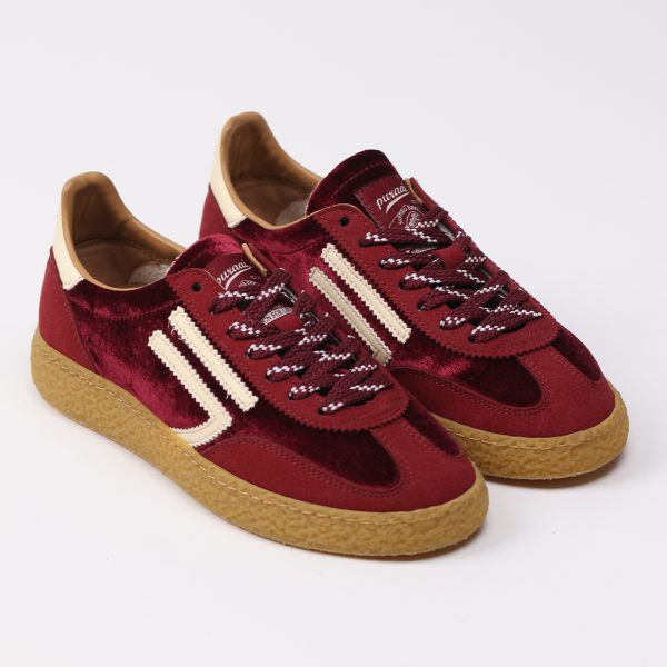Puraai FIGUE Microsuede And Velvet Bordeaux Logo And Detail Butter.Outsole Honey Lace White And Bordeaux.FIGUE