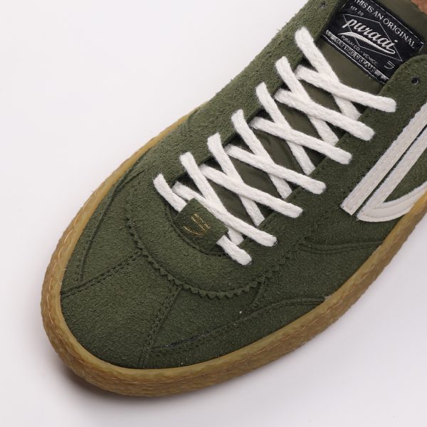 Puraai FOLIAGE Hairy Microsuede Green Logo White And Detail Black.Outsole Honey Double Lace Green And White. Vintage Finishing.FOLIAGE