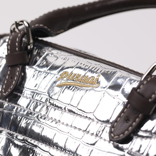 Puraai GLACIER Vegan Leather Silver Cocco With Adjustable Shoulder Belt. GLACIER