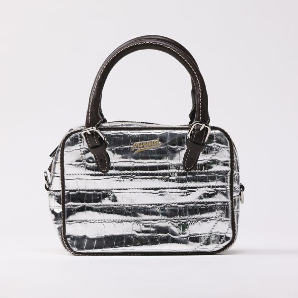 puraai GLACIER Vegan leather silver cocco with adjustable shoulder belt. GLACIER