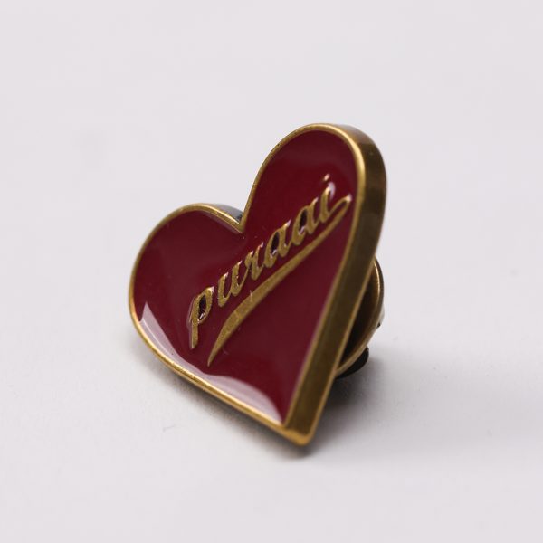 Puraai HEART RED PIN Heart Pin “PURAAI” Old Gold And Red