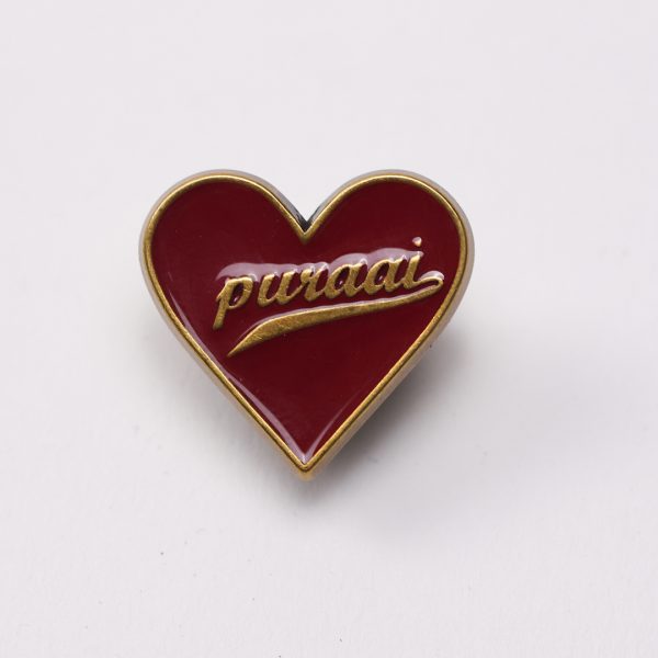 puraai HEART RED PIN Heart pin “PURAAI” old gold and red