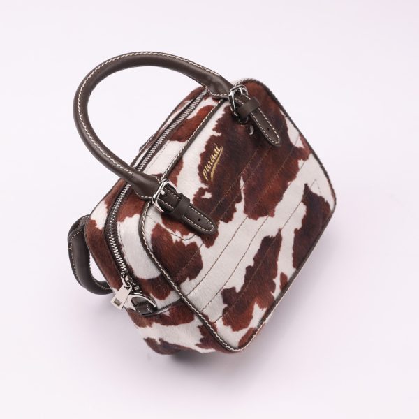 Puraai MILKY Vegan Velvet Printed Cow With Adjustable Shoulder Belt And Details Old Gold. Logo Embossed. MILKY