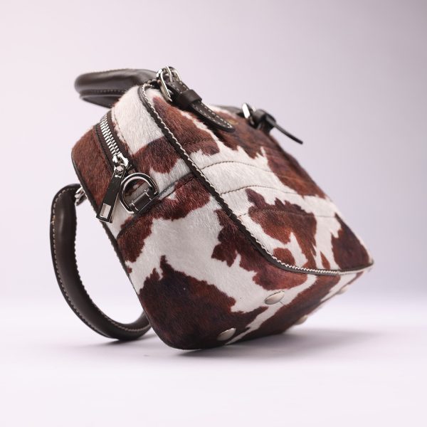 Puraai MILKY Vegan Velvet Printed Cow With Adjustable Shoulder Belt And Details Old Gold. Logo Embossed. MILKY