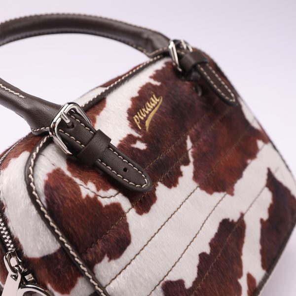 Puraai MILKY Vegan Velvet Printed Cow With Adjustable Shoulder Belt And Details Old Gold. Logo Embossed. MILKY