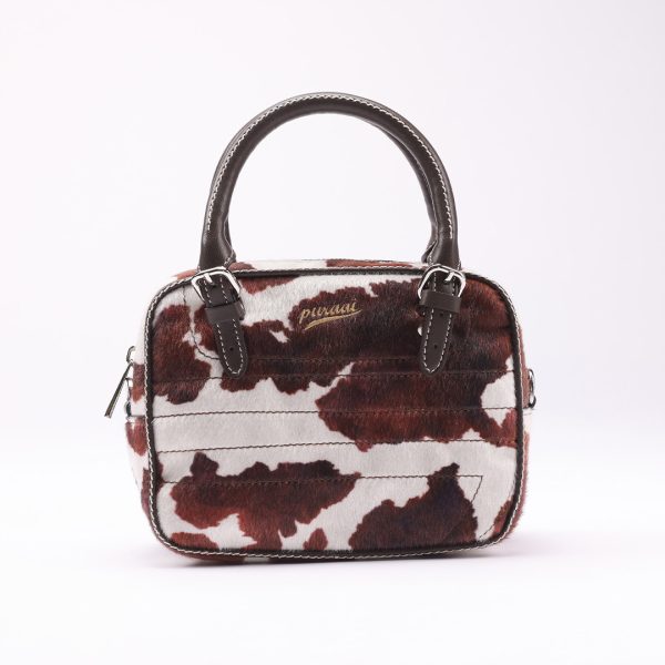 puraai MILKY Vegan velvet printed cow with adjustable shoulder belt and details old gold. Logo embossed. MILKY