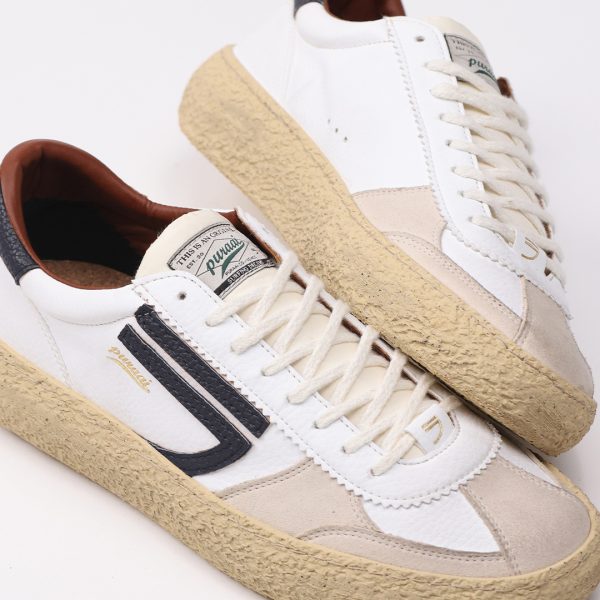 Puraai MIRTILLO Vegan Leather Butter Logo And Detail Dark Blue. Outsole Vanilla And Lace White. Vintage Finishing.MIRTILLO