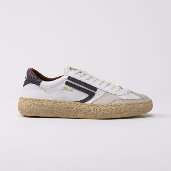 puraai MIRTILLO Vegan leather butter logo and detail dark blue. Outsole vanilla and lace white. Vintage finishing.MIRTILLO