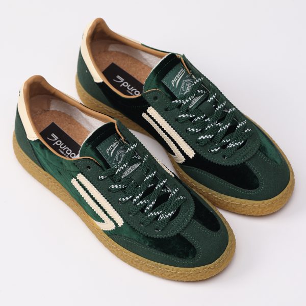 Puraai PEPPERMINT Microsuede And Velvet Green Logo And Detail Butter.Outsole Honey Lace White And Green.PEPPERMINT